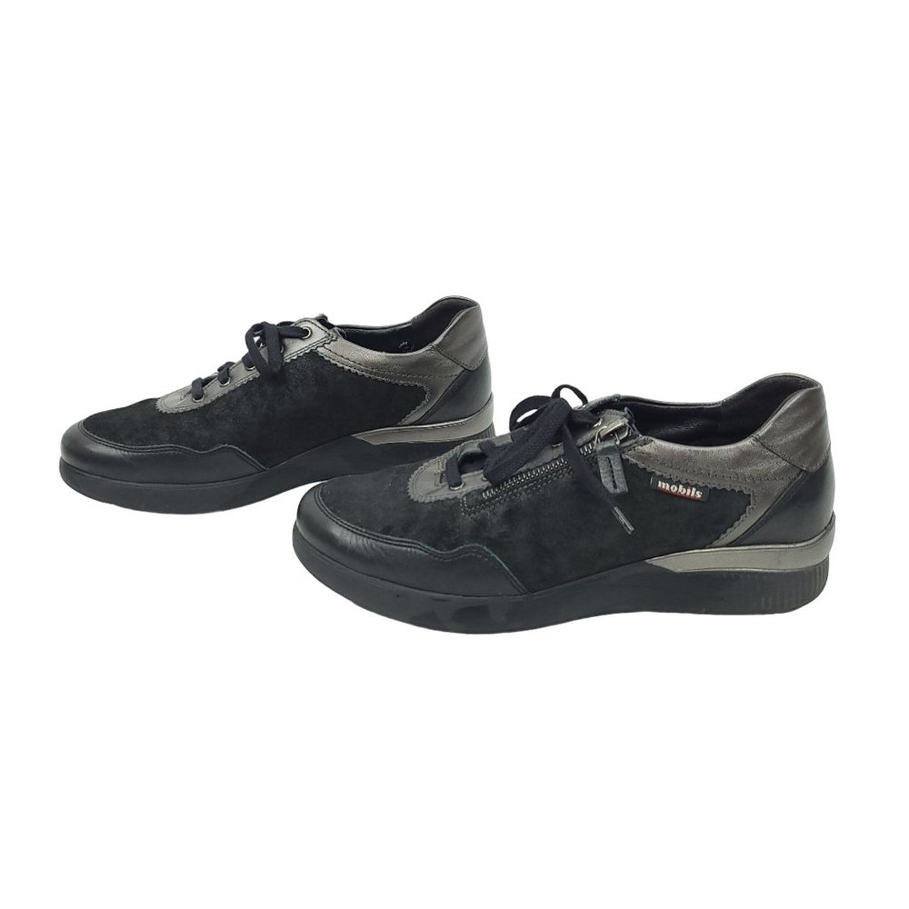 Mobils Womens Black Sneakers Lace Up Zip Shoes Size 7 Leather Low Top Comfort